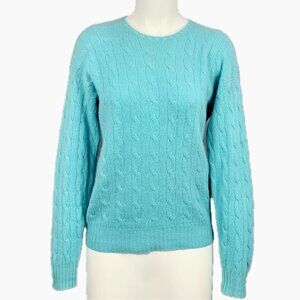 Joie 100% Cashmere Cable Knit Crew Neck Sweater Aqua Pullover Womens M NEW